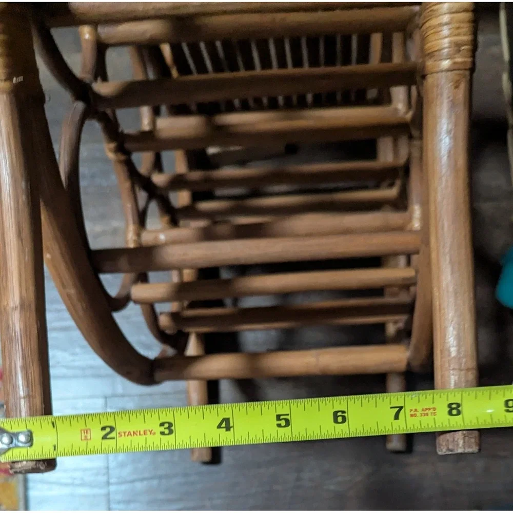 Vintage Bent-Rattan/Bamboo Six Bottle Tabletop Wine Rack With Shelf for Glasses